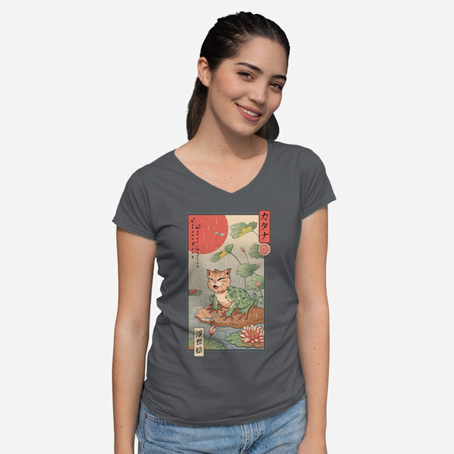 Cat Frog-Womens-V-Neck-Tee-vp021
