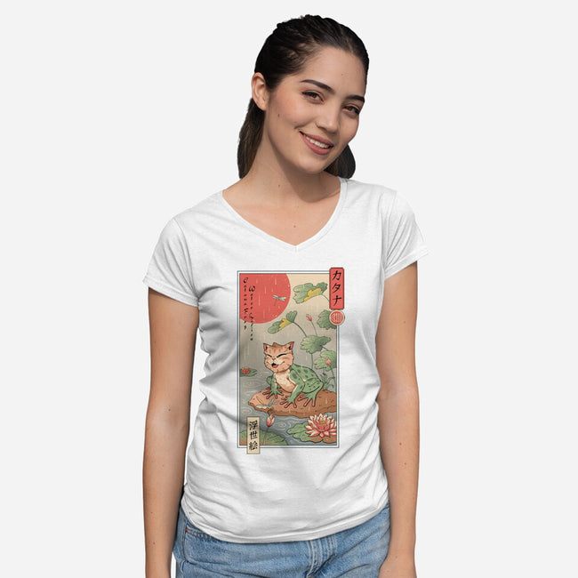 Cat Frog-Womens-V-Neck-Tee-vp021