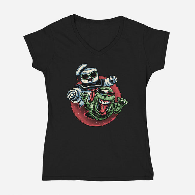 Spooky Duo-Womens-V-Neck-Tee-glitchygorilla