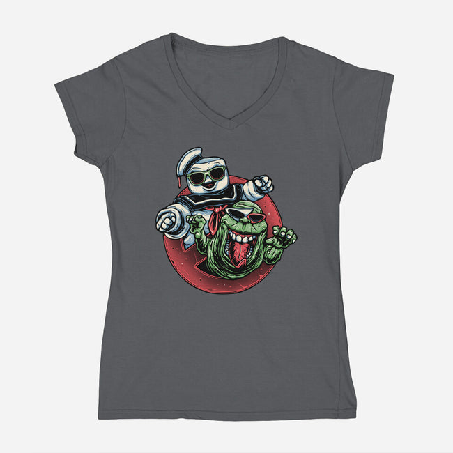 Spooky Duo-Womens-V-Neck-Tee-glitchygorilla
