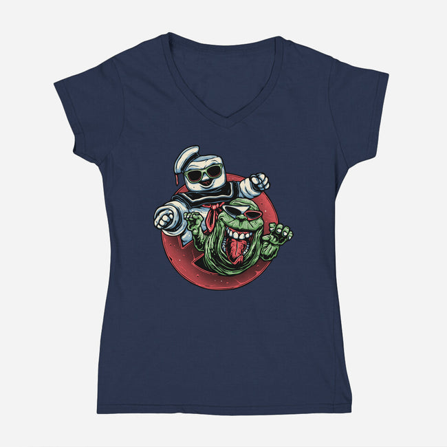Spooky Duo-Womens-V-Neck-Tee-glitchygorilla