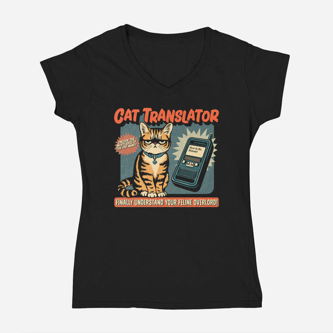 Cat Translator-Womens-V-Neck-Tee-Popnotic
