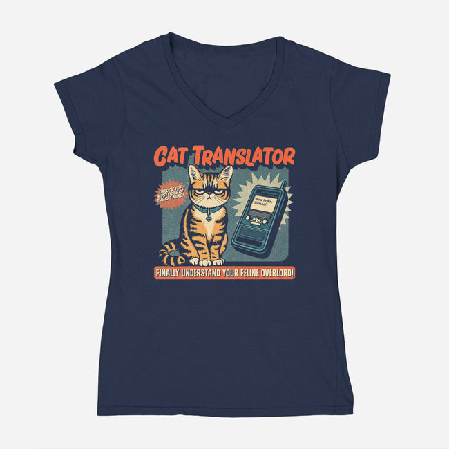 Cat Translator-Womens-V-Neck-Tee-Popnotic