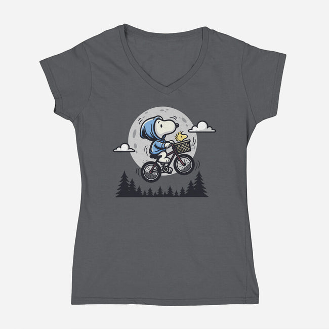 Fly To The Moon-Womens-V-Neck-Tee-Xentee