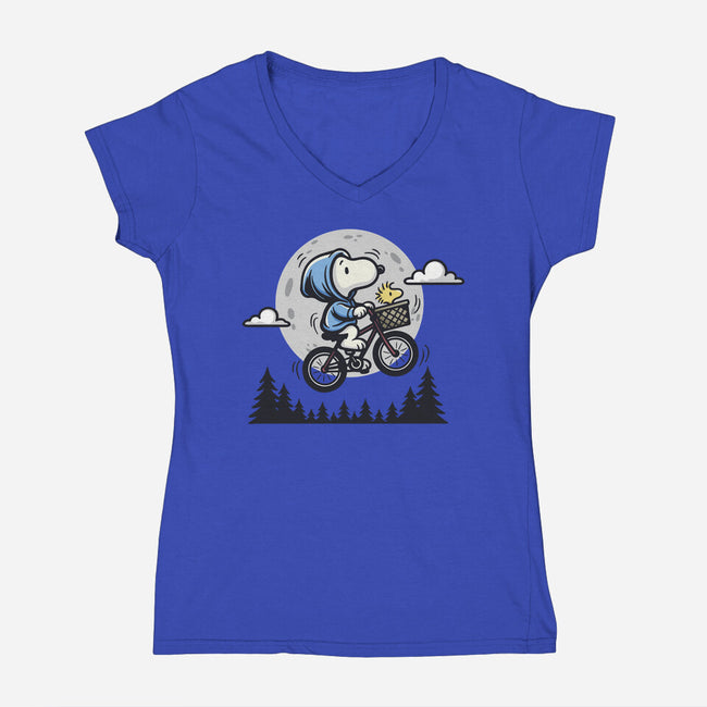 Fly To The Moon-Womens-V-Neck-Tee-Xentee