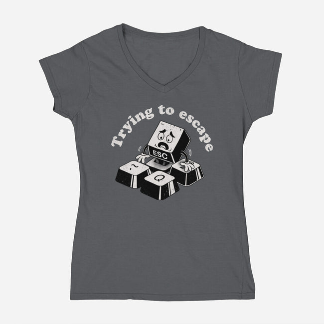 Trying To Escape-Womens-V-Neck-Tee-dandingeroz