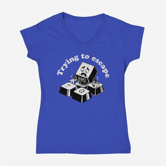 Trying To Escape-Womens-V-Neck-Tee-dandingeroz