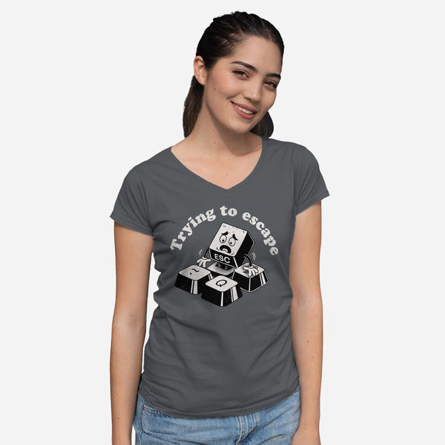 Trying To Escape-Womens-V-Neck-Tee-dandingeroz