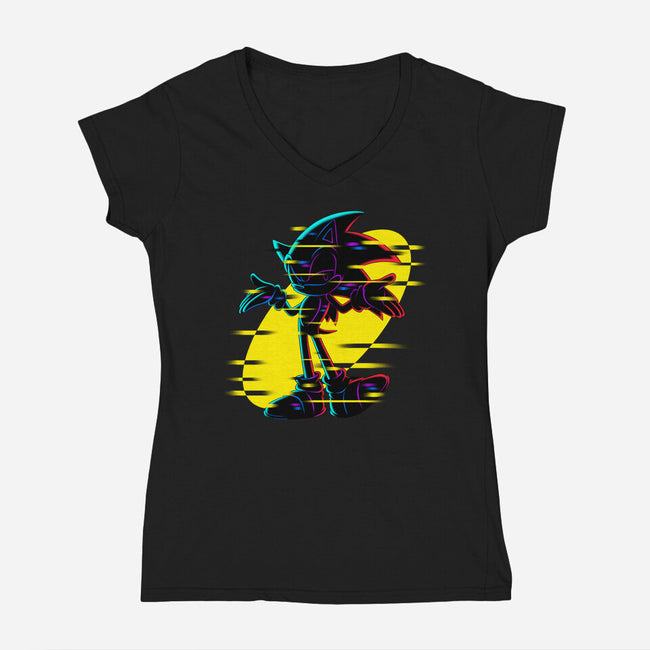 Hedgehog Glitch-Womens-V-Neck-Tee-rmatix