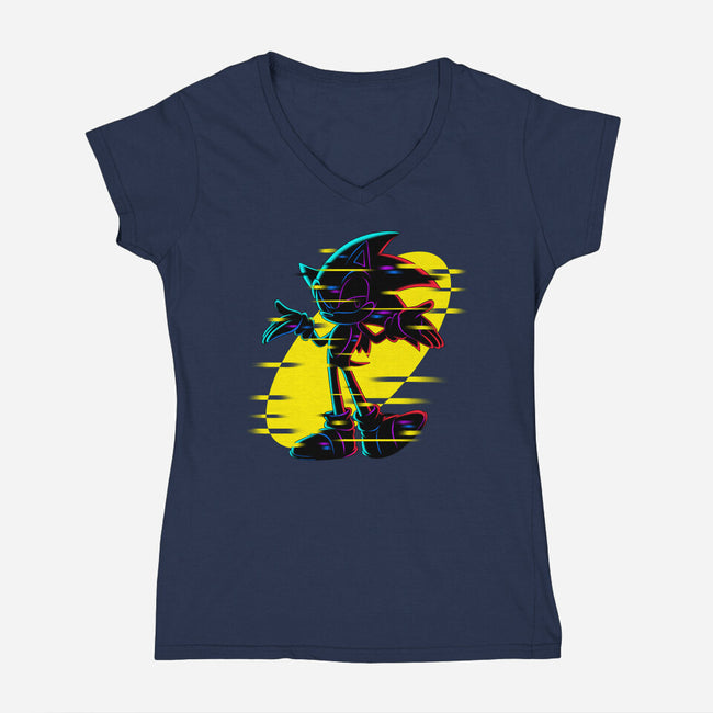Hedgehog Glitch-Womens-V-Neck-Tee-rmatix