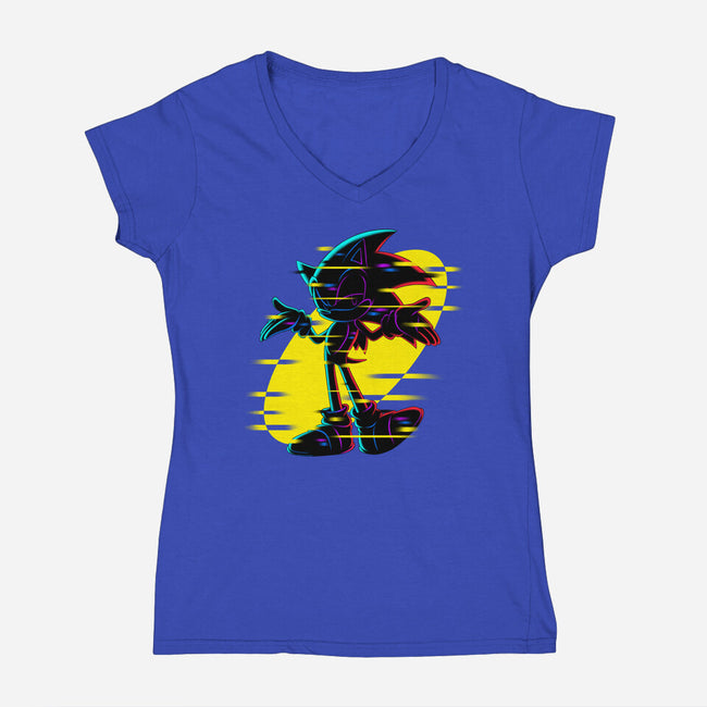 Hedgehog Glitch-Womens-V-Neck-Tee-rmatix