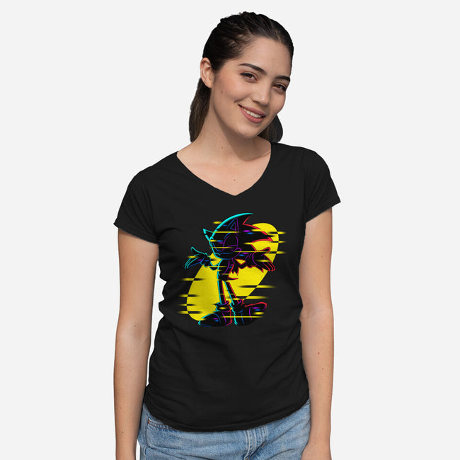 Hedgehog Glitch-Womens-V-Neck-Tee-rmatix