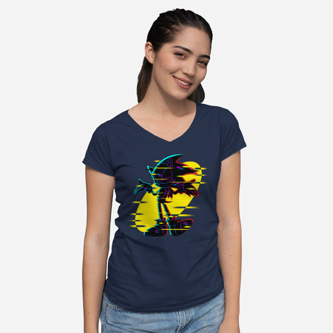 Hedgehog Glitch-Womens-V-Neck-Tee-rmatix