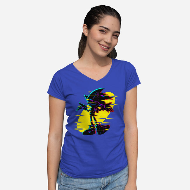Hedgehog Glitch-Womens-V-Neck-Tee-rmatix