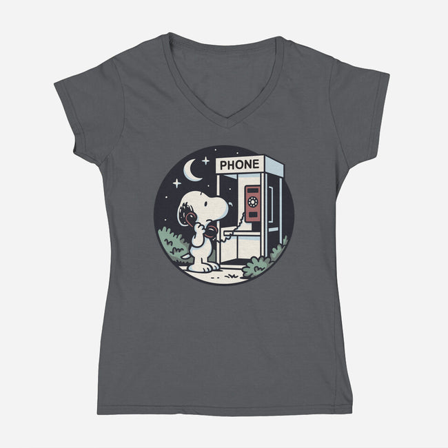 Doggy Phone Home-Womens-V-Neck-Tee-Xentee