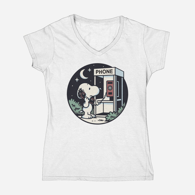 Doggy Phone Home-Womens-V-Neck-Tee-Xentee