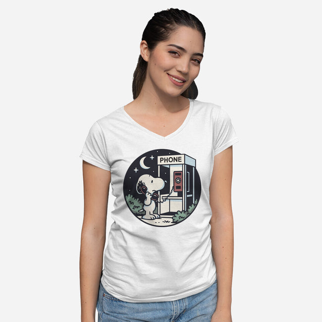 Doggy Phone Home-Womens-V-Neck-Tee-Xentee