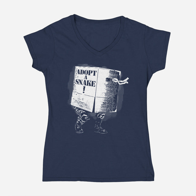 Adopt A Snake-Womens-V-Neck-Tee-rocketman_art