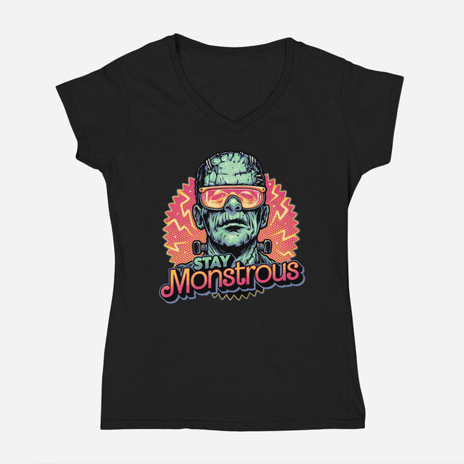 Stay Monstrous-Womens-V-Neck-Tee-glitchygorilla