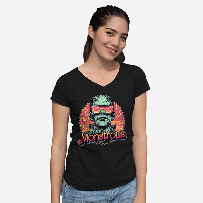 Stay Monstrous-Womens-V-Neck-Tee-glitchygorilla