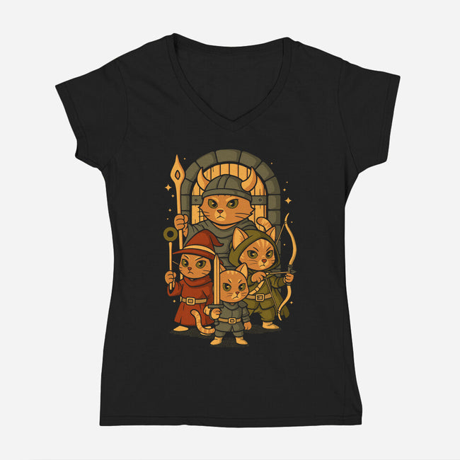 Dungeons And Cats-Womens-V-Neck-Tee-Eoli Studio