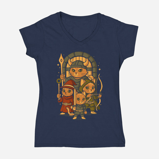 Dungeons And Cats-Womens-V-Neck-Tee-Eoli Studio