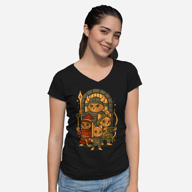 Dungeons And Cats-Womens-V-Neck-Tee-Eoli Studio