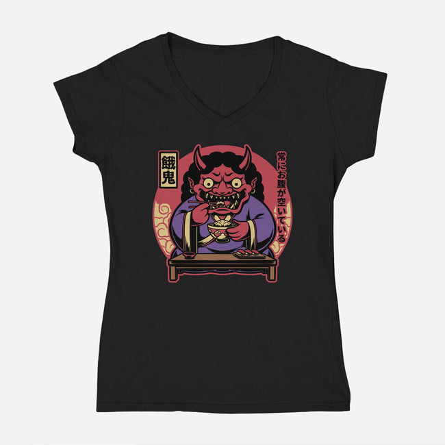 Hungry Oni Food-Womens-V-Neck-Tee-Studio Mootant
