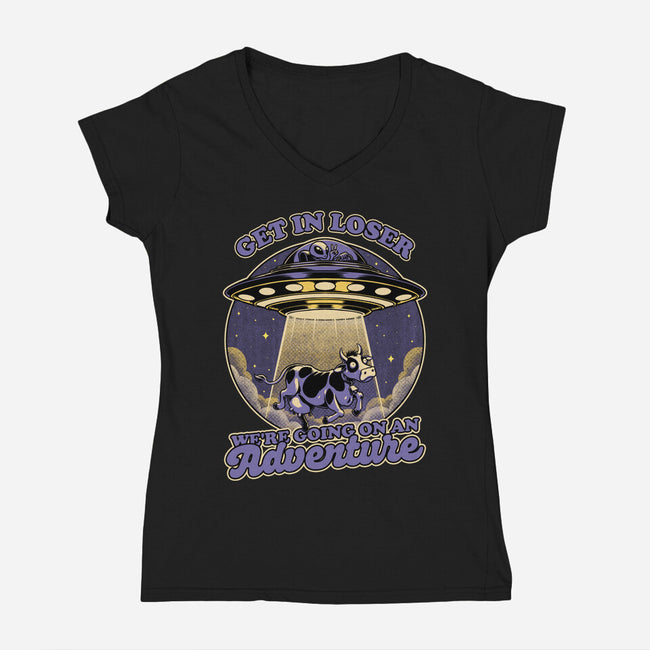 Cow Alien Get In Loser-Womens-V-Neck-Tee-Studio Mootant