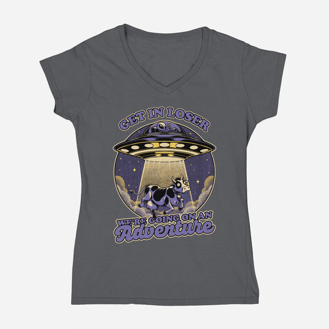 Cow Alien Get In Loser-Womens-V-Neck-Tee-Studio Mootant