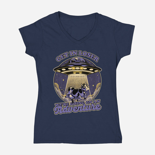 Cow Alien Get In Loser-Womens-V-Neck-Tee-Studio Mootant