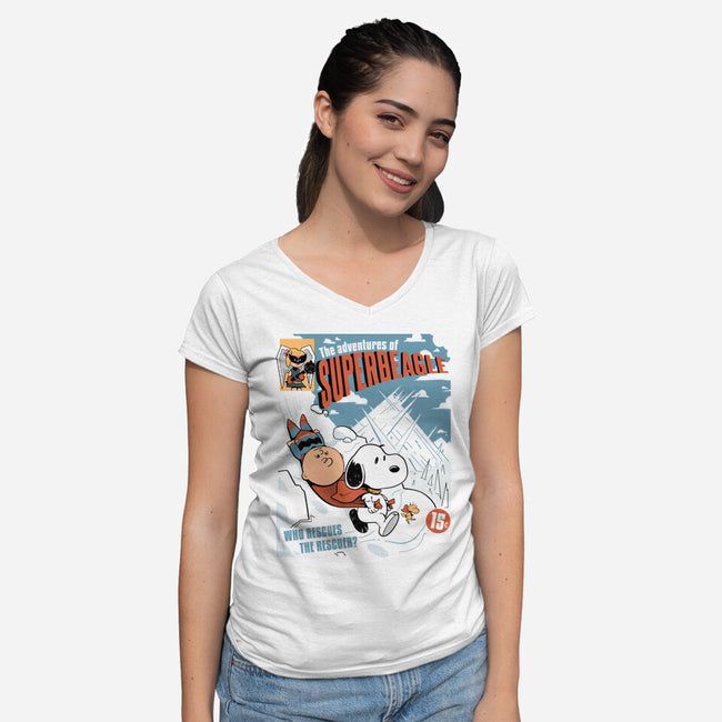 The Adventures Of SuperBeagle-Womens-V-Neck-Tee-Heyra Vieira