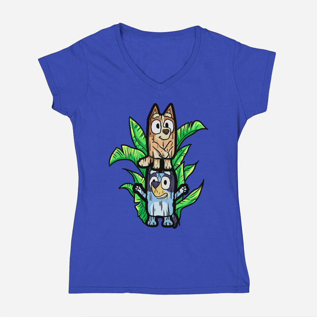 Tiki Sisters-Womens-V-Neck-Tee-nickzzarto