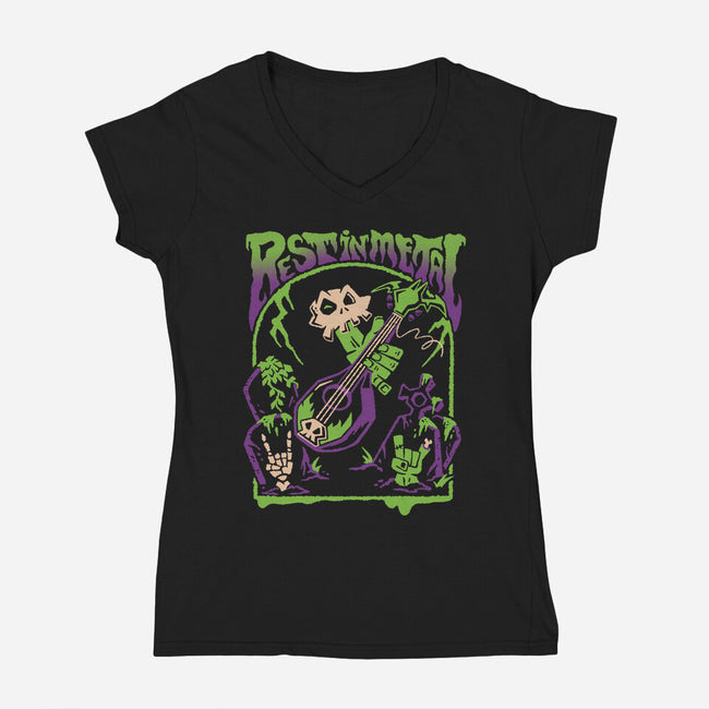 Rest In Metal-Womens-V-Neck-Tee-Henrique Torres