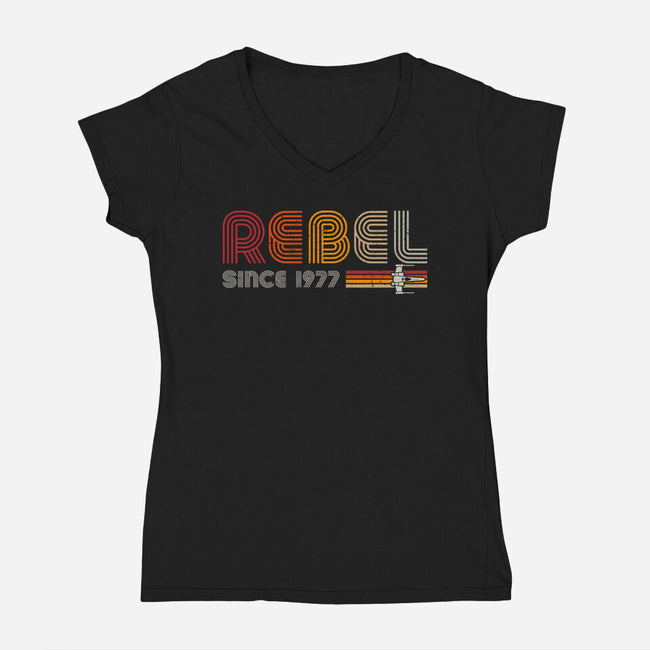 Rebel Since 1977-Womens-V-Neck-Tee-DrMonekers
