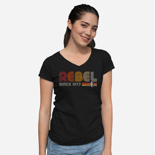 Rebel Since 1977-Womens-V-Neck-Tee-DrMonekers