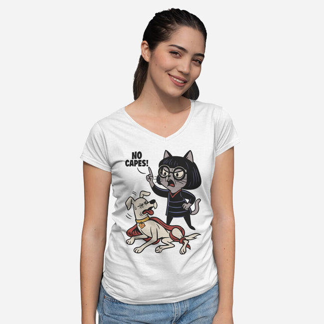 No Capes-Womens-V-Neck-Tee-Popnotic
