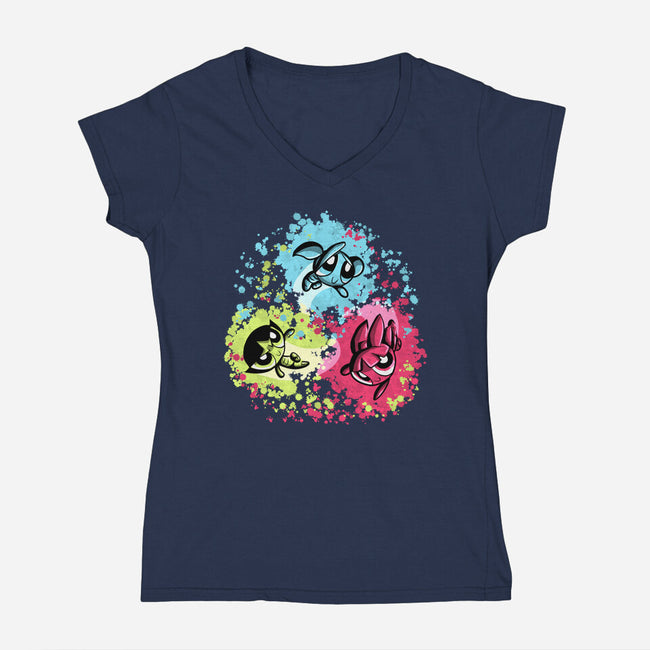 Super Colorgirls-Womens-V-Neck-Tee-nickzzarto
