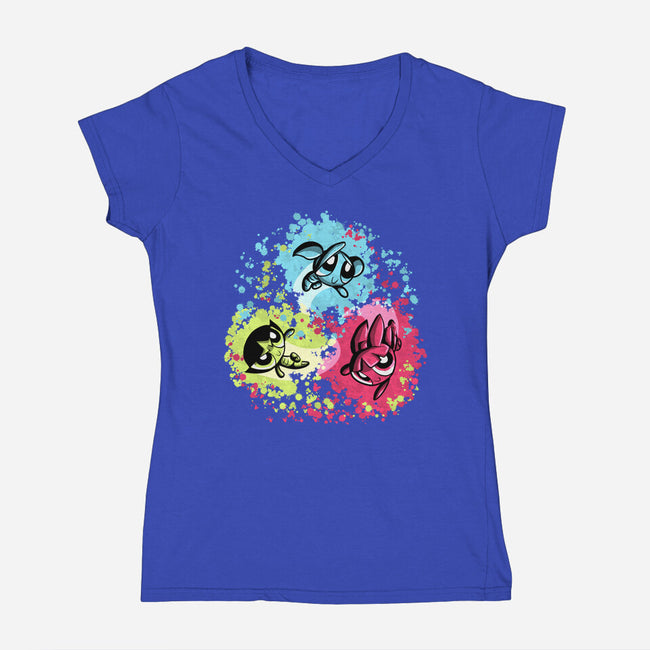 Super Colorgirls-Womens-V-Neck-Tee-nickzzarto