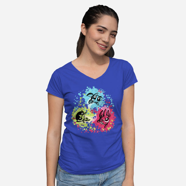 Super Colorgirls-Womens-V-Neck-Tee-nickzzarto