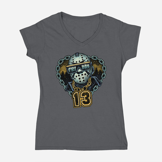 Friday Madness-Womens-V-Neck-Tee-glitchygorilla