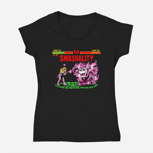 Smash Kombat-Womens-V-Neck-Tee-demonigote