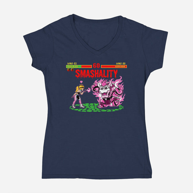 Smash Kombat-Womens-V-Neck-Tee-demonigote
