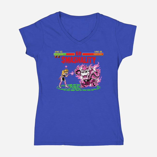 Smash Kombat-Womens-V-Neck-Tee-demonigote