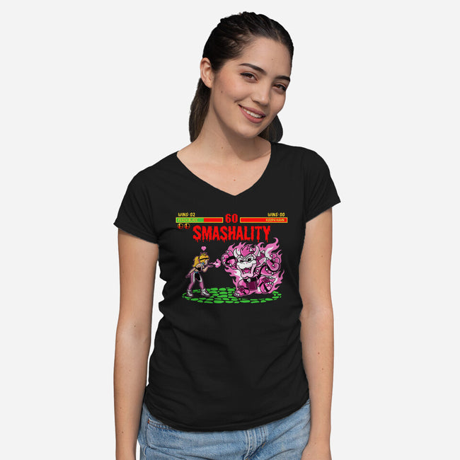 Smash Kombat-Womens-V-Neck-Tee-demonigote