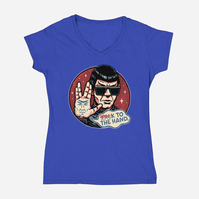 Spock To The Hand-Womens-V-Neck-Tee-glitchygorilla