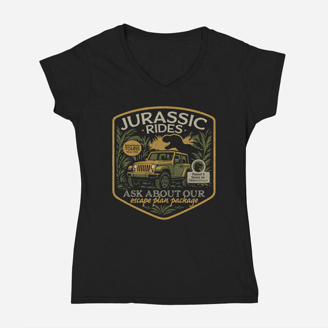 Jurassic Rides-Womens-V-Neck-Tee-Popnotic
