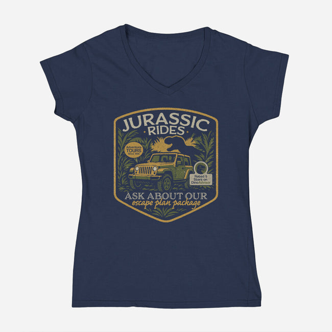 Jurassic Rides-Womens-V-Neck-Tee-Popnotic