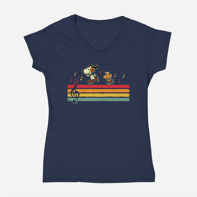 Retro Beats-Womens-V-Neck-Tee-erion_designs