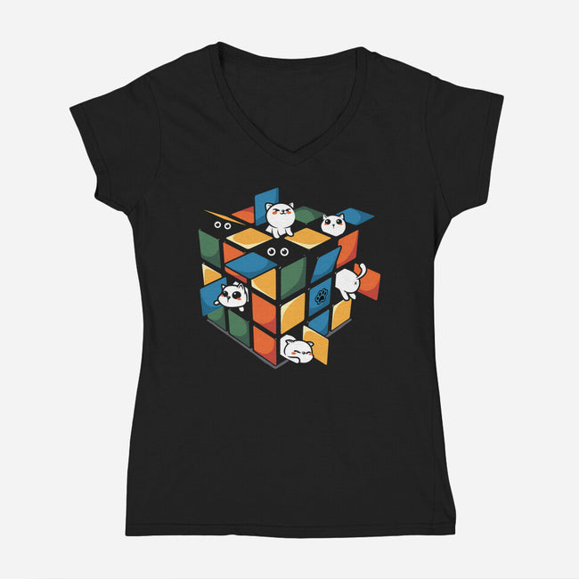 Rubiks Cats-Womens-V-Neck-Tee-erion_designs